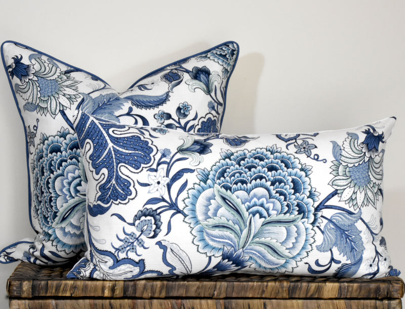 Blue and white Jacobin hamptons pillows