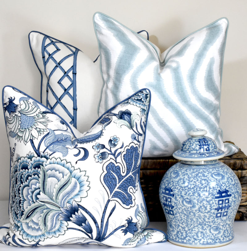 Blue and white classic floral hamptons style cushion cover