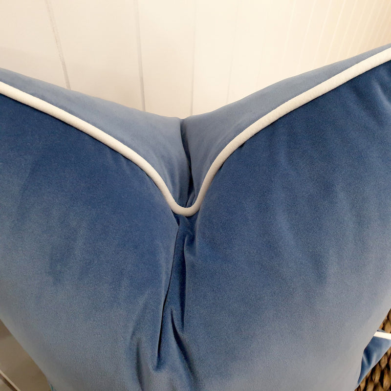Delft Blue Plush Velvet Cushion Cover Blue Velvet Pillow Case Plain Velvet Decorative Pillows Hampton style Coastal home Beach Decor