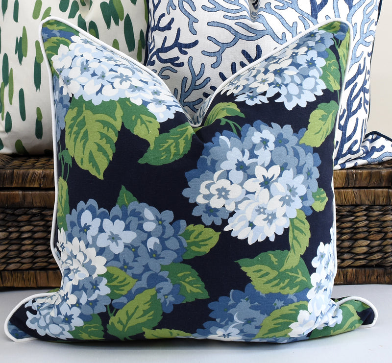 Hydrangea Garden Navy pillow cover