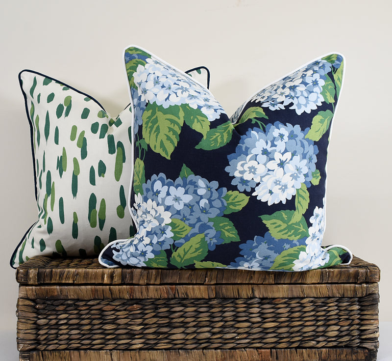 Hydrangea Garden- Navy pillow cover