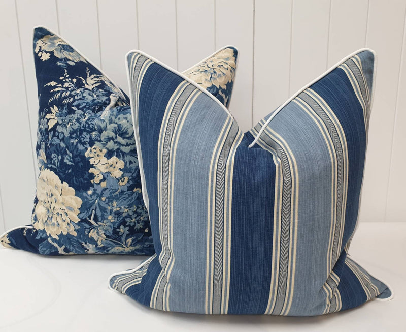 Hamptons style navy floral pillow covers coastal decor cushions classic style beachy home decor navy cream beige cushion