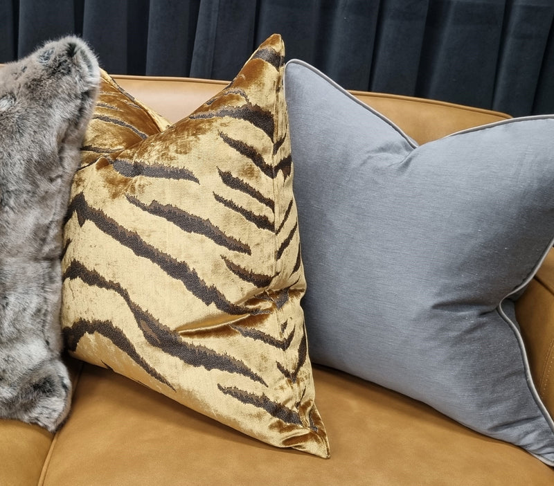 Gold Tiger velvet pillow cover, Designer velvet decorative pillow, luxury velvet cushion